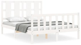 3192232 vidaXL Cadru de pat cu tăblie, alb, 140x200 cm, lemn masiv