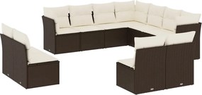 vidaXL Set canapele de grădină cu perne, 11 piese, maro, poliratan