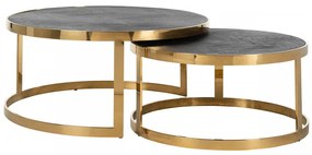 Set 2 masute de cafea rotunde din stejar si inox Blackbone 42x91,5x91,5 cm auriu/negru