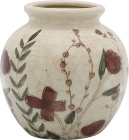 Vaza din ceramica, crem, cu motive florale, H18/D18cm