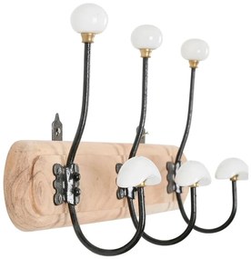 Cuier de perete decorativ, din lemn de acacia si metal, 3 carlige, Campagne