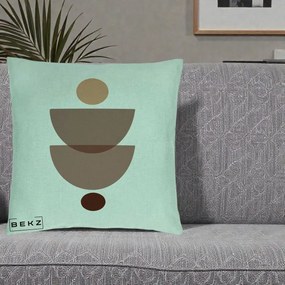 Perna Decorativa Geometric Boho Semicercuri Brun, 40x40 cm, Verde Menta, Husa Detasabila, Perna Inclusa, BEKZ®