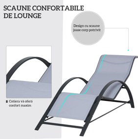 Outsunny Set 2 Sezlonguri de Gradina si 1 Masuta cu Raft din Sticla Negru | Aosom Romania