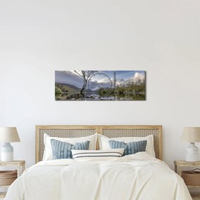 Tablou cu râu și copac (cu ceas) (90x30 cm)