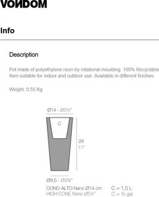 Ghiveci plante design decorativ modern interior / exterior HIGH CONE mini 14x28cm