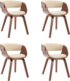 vidaXL Scaune de bucătărie, 4 buc, crem, lemn curbat & piele ecologică