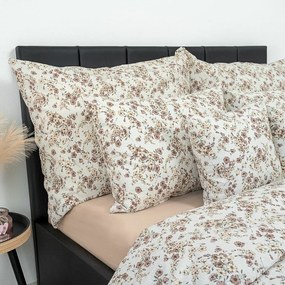 Lenjerie de pat din bumbac crep Kvalitex Flori bej, 140 x 220 cm, 70 x 90 cm