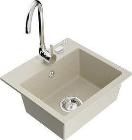 Mexen Milo chiuvetă de granit cu 1 compartiment și robinet de bucătărie Telma, bej - 6505-69-670200-00