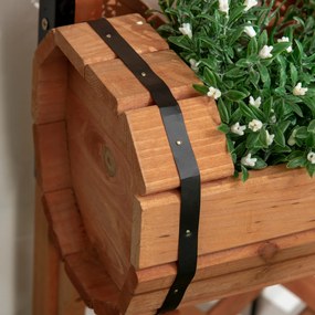 Jardiniera cu 3 ghivece Outsunny, forma de butoi, lemn de brad maro, 45x35x150cm | Aosom RO