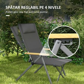 Outsunny Scaun de camping portabil cu spătar reglabil pe 4 nivele