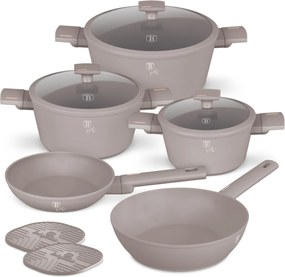 Set oale si tigai 10 piese, antiaderente Taupe Collection Berlinger Haus BH 8110NN, compatibile inductie, capace cu strecurator