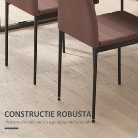 Set 4 scaune captusite pentru sufragerie, Scaune de bucatarie, din metal si material textil kaki HOMCOM | Aosom Romania