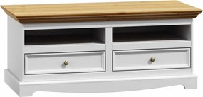 Comodă TV lemn masiv alb-natur Linea, 111 × 53 × 53 cm