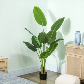 HOMCOM Plantă Artificială de 160 cm cu 10 Frunze din PEVA Verde cu Ghiveci, Ø16.5x13.5 cm | Aosom Romania