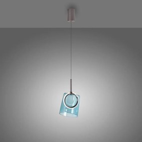 Pendul modern LED 3000K, inaltime reglabila, sticla, albastru, Zula