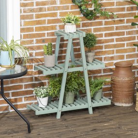 Outsunny Suport Plante Lemn de Brad 3 Nivele Verde Deschis pentru Interior Exterior 76x26x76cm | Aosom Romania
