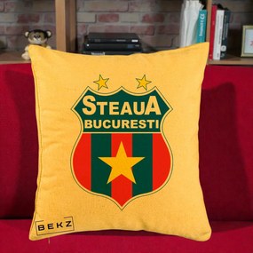 Perna Personalizata Steaua Bucuresti Fotbal, 40x40 cm, Galben, Husa Detasabila, Perna Inclusa, BEKZ®