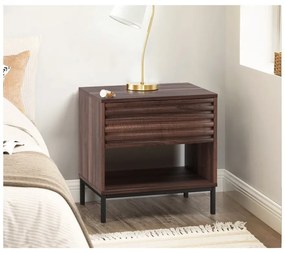 Noptieră maro închis cu blat cu aspect de lemn de nuc Celine – Støraa