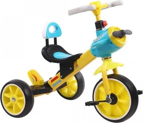 Tricicleta cu pedale NOVOKIDS™ Plane Trike, Cu melodii si lumini, Max 30 kg, Roti din spuma cauciucata, Cadru metalic, Model avion, Galben