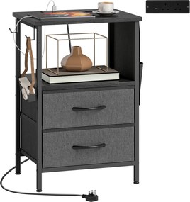 HOMCOM Masă pentru canapea masă laterală cu stație de încărcare, cadru din oțel, porturi USB-C, sertare, cârlige, 40cm x 30cm x 60cm Negru | Aosom Romania