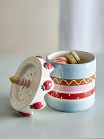 Borcan cu capac din ceramică artizanală, multicolor, pictat manual cu căpșuni, 14,5x17,5 cm, 800 ml, „Milkya"