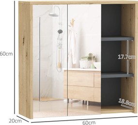 HOMCOM Dulap de Baie cu Oglindă și 2 Uși, 60x20x60 cm, Compartiment Deschis, Natur | Aosom Romania
