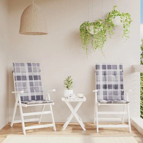 vidaXL Perne scaun spătar înalt, 2 buc. gri carouri 120x50x3 cm textil