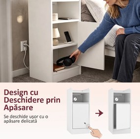 HOMCOM Set 2 Noptiere pentru Dormitor cu Dulap și Raft Deschis, Alb | Aosom Romania