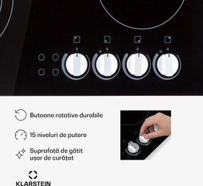 Klarstein EasyCook, plită din sticlă ceramică, 6100 W, buton rotativ, negru