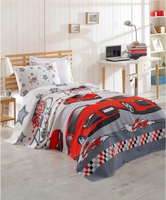 Set cuvertura pat CRAZY, multicolor, bumbac, 160x230 cm, cu fata de pe