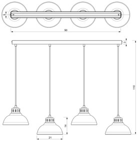Lustră pe cablu SVEN 4xE27/15W/230V roșie