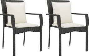 vidaXL Scaune de grădină cu perne, 2 buc., negru, poliratan