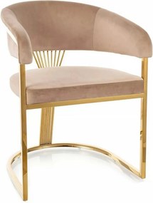 Scaun bej tapitat CROWN, stofa catifelata/metal, 57x64x77 cm