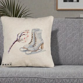 Perna Decorativa Patine cu Ramuri Inzapezite, 40x40 cm, Bej Canapea, Husa Detasabila, Perna Inclusa, BEKZ®