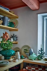 Vază decorativă albastră din ceramică cu pești sculptați, L23,5×H23×W13 cm, „Tace"