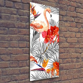 Tablou acrilic Flamingos și flori