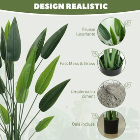 HOMCOM Plantă Artificială "Pasărea Paradisului" cu 20 de Frunze și Ghiveci | Aosom Romania
