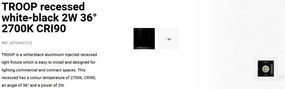 Mini Spot LED incastrabil TROOP recessed white-black 2W 36° 2700K CRI90