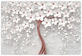 Tablou - Imaginea copacului alb cu flori albe, rosegold (90x60 cm)