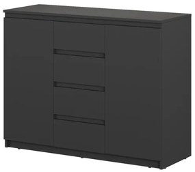 Comoda Thea Cu 2 Usi Si 4 Sertare, Negru, 109 Cm