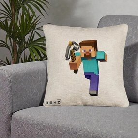 Perna Personalizata Minecraft Steve, 40x40 cm, Bej Canapea, Husa Detasabila, Perna Inclusa, BEKZ®