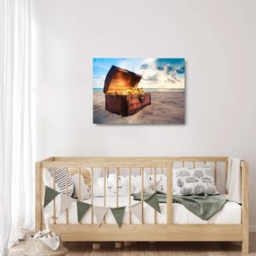 Tablou pe sticlă - Comoară pe plajă (70x50 cm)