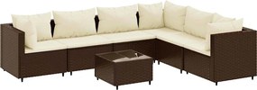 vidaXL Set mobilier de grădină cu perne, 7 piese, maro, poliratan