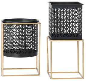 Set 2 suporturi pentru ghivece, pătrat/rotund, negru/auriu, ESME SET