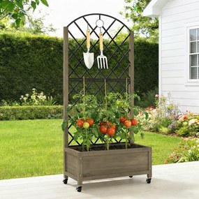Outsunny Jardinieră din lemn cu grilaj metalic și roți pentru plante cățărătoare Macetero ridicat 72x36x168 cm Carbonizado | Aosom Romania