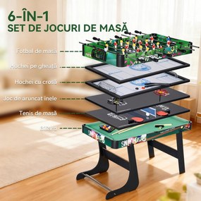 HOMCOM Masă de Jocuri 6 în 1 cu Fotbal de Masă, Biliard, Air Hockey, Tenis de Masă, Hockey pe Iarbă, 118x104x71 cm | Aosom Romania