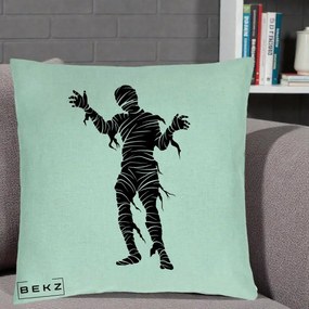 Perna Decorativa Mormii Infricosat Silueta Neagra Halloween, 40x40 cm, Verde Menta, Husa Detasabila, Perna Inclusa, BEKZ®