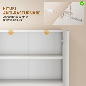 HOMCOM Dulap Bucătărie Înalt 180cm, Mobilier Depozitare cu Uși Soft-Close, Raft Deschis, 2 Dulapuri, Rafturi Ajustabile, Stil Modern pentru Sufragerie sau Bucătărie, Alb Lucios | Aosom Romania