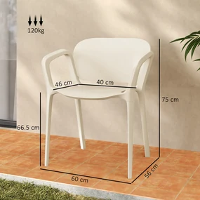Outsunny Set 4 Scaune de Grădină Stivuibile cu Brațe, Rezistente la Raze UV și Impermeabile, 60x56x75 cm, Alb | Aosom Romania