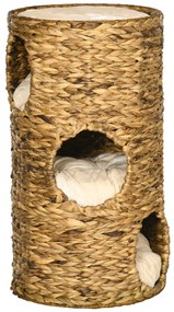 PawHut Loc de retragere pentru pisici cu 3 niveluri, 3 intrări, design boho, inclusiv pernă, 40 cm x 40 cm x 73 cm, maro deschis + crem | Aosom Romania